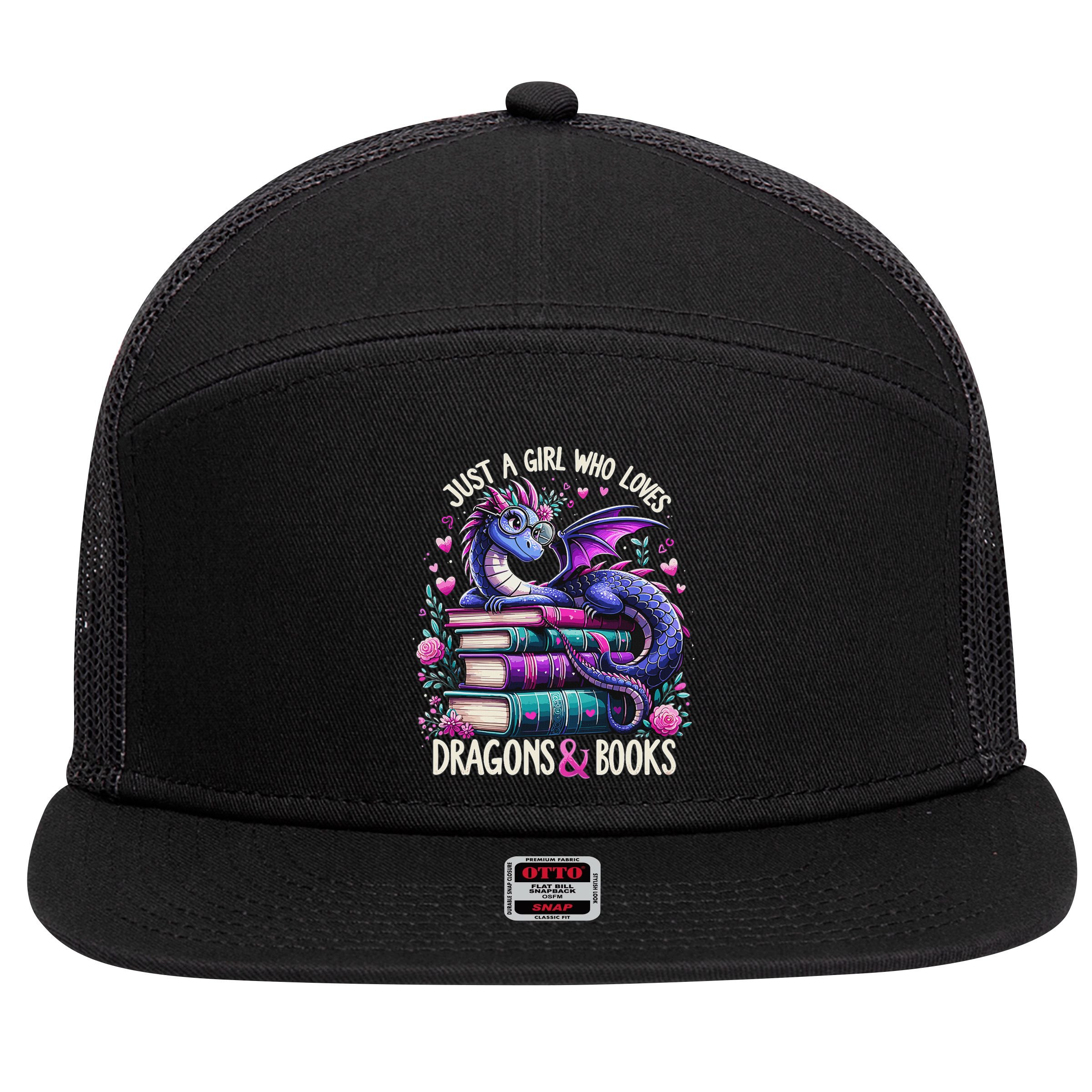 Just A Girl Who Loves Dragons And Books Dragon Reading 7 Panel Mesh Trucker Snapback Hat