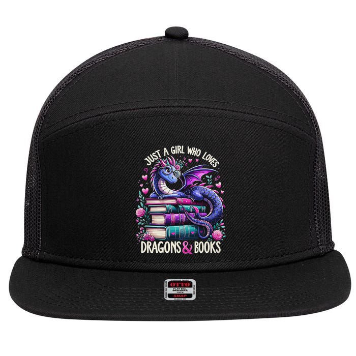 Just A Girl Who Loves Dragons And Books Dragon Reading 7 Panel Mesh Trucker Snapback Hat