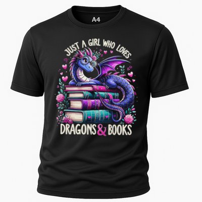 Just A Girl Who Loves Dragons And Books Dragon Reading Cooling Performance Crew T-Shirt