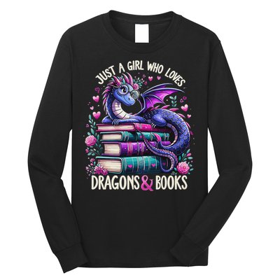 Just A Girl Who Loves Dragons And Books Dragon Reading Long Sleeve Shirt