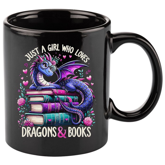 Just A Girl Who Loves Dragons And Books Dragon Reading 11oz C Handle Ceramic Mug