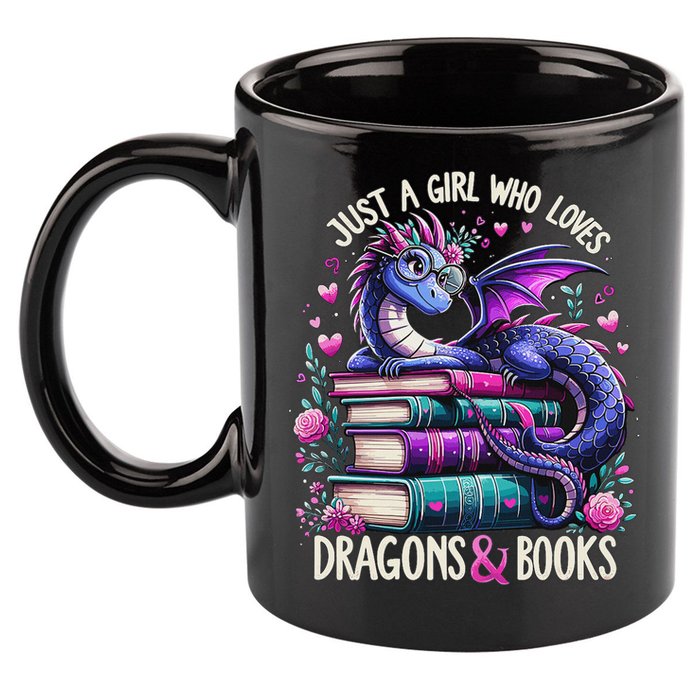 Just A Girl Who Loves Dragons And Books Dragon Reading 11oz C Handle Ceramic Mug