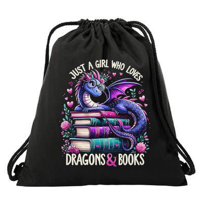 Just A Girl Who Loves Dragons And Books Dragon Reading Drawstring Bag