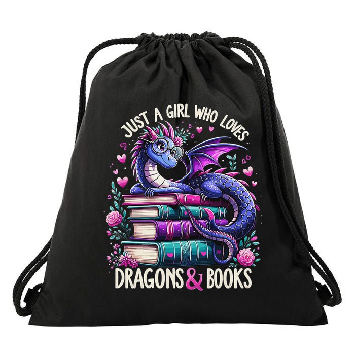 Just A Girl Who Loves Dragons And Books Dragon Reading Drawstring Bag