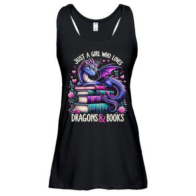 Just A Girl Who Loves Dragons And Books Dragon Reading Ladies Essential Flowy Tank