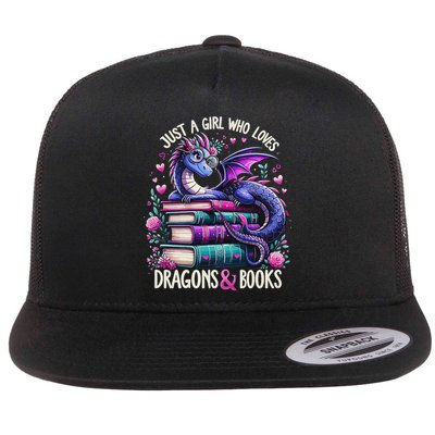 Just A Girl Who Loves Dragons And Books Dragon Reading Flat Bill Trucker Hat