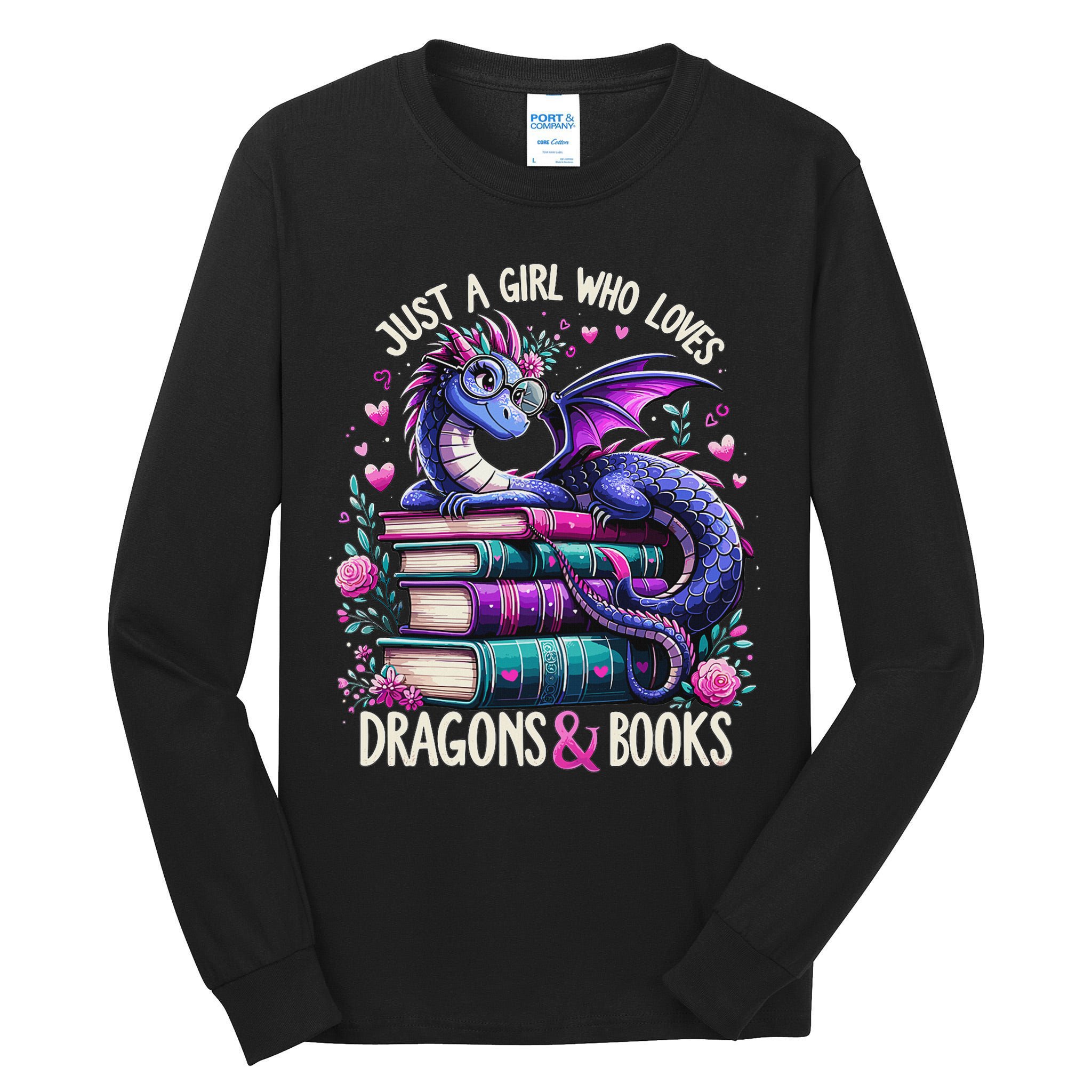 Just A Girl Who Loves Dragons And Books Dragon Reading Tall Long Sleeve T-Shirt