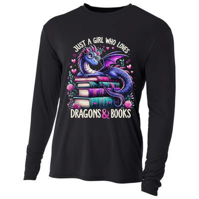 Just A Girl Who Loves Dragons And Books Dragon Reading Cooling Performance Long Sleeve Crew