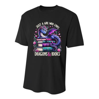 Just A Girl Who Loves Dragons And Books Dragon Reading Youth Performance Sprint T-Shirt