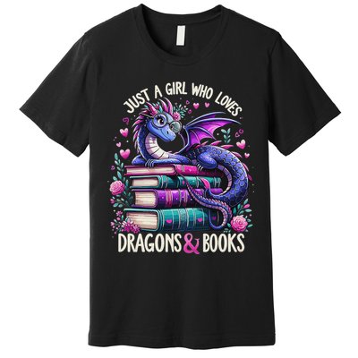 Just A Girl Who Loves Dragons And Books Dragon Reading Premium T-Shirt