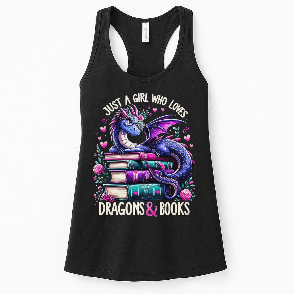 Just A Girl Who Loves Dragons And Books Dragon Reading Womens Tank Top