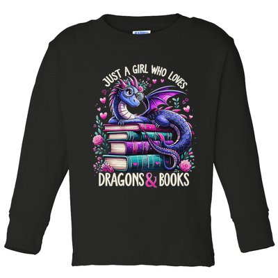 Just A Girl Who Loves Dragons And Books Dragon Reading Toddler Long Sleeve Shirt