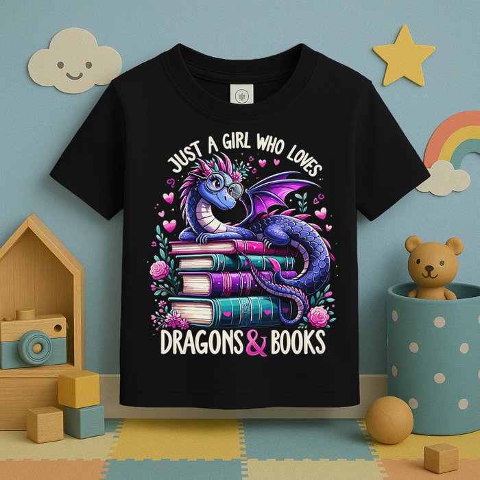 Just A Girl Who Loves Dragons And Books Dragon Reading Toddler T-Shirt