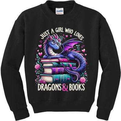 Just A Girl Who Loves Dragons And Books Dragon Reading Kids Sweatshirt