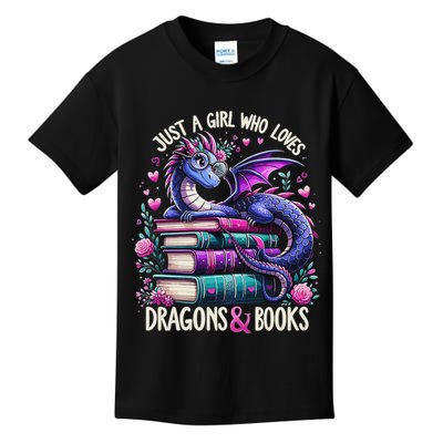Just A Girl Who Loves Dragons And Books Dragon Reading Kids T-Shirt