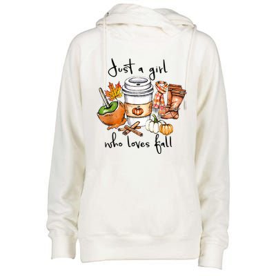 Just A Girl Who Loves Fall Pumpkin Coffee Lover Happy Thankgiving Womens Funnel Neck Pullover Hood