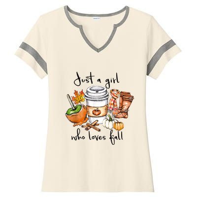 Just A Girl Who Loves Fall Pumpkin Coffee Lover Happy Thankgiving Ladies Halftime Notch Neck Tee