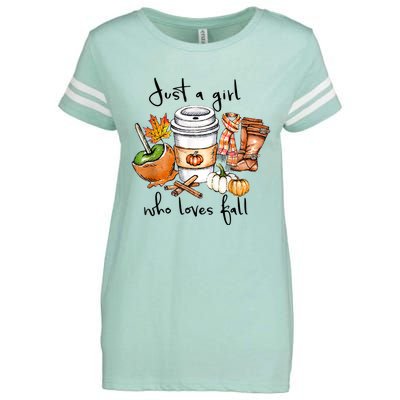 Just A Girl Who Loves Fall Pumpkin Coffee Lover Happy Thankgiving Enza Ladies Jersey Football T-Shirt