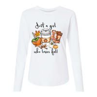 Just A Girl Who Loves Fall Pumpkin Coffee Lover Happy Thankgiving Womens Cotton Relaxed Long Sleeve T-Shirt