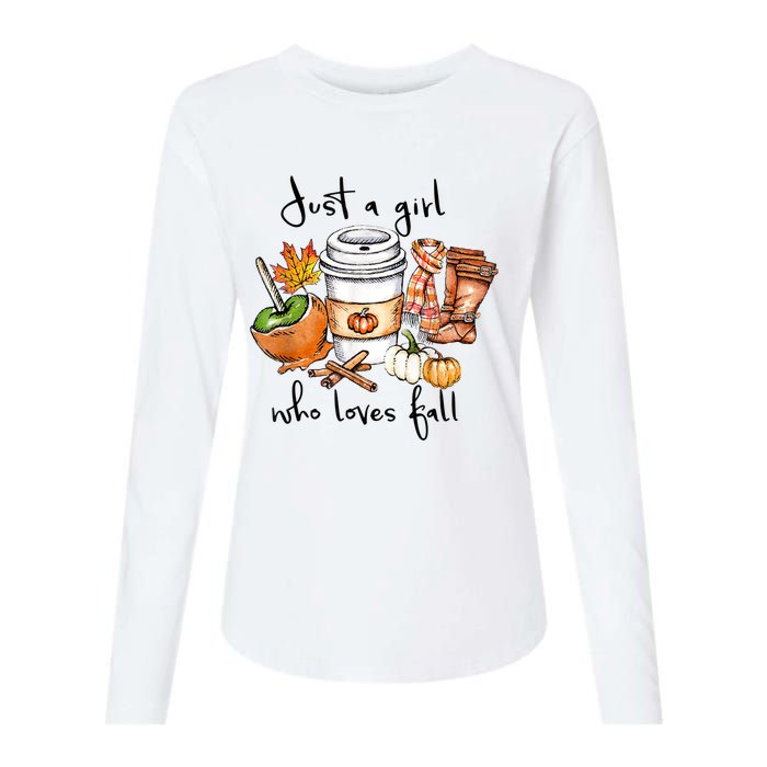 Just A Girl Who Loves Fall Pumpkin Coffee Lover Happy Thankgiving Womens Cotton Relaxed Long Sleeve T-Shirt