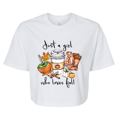 Just A Girl Who Loves Fall Pumpkin Coffee Lover Happy Thankgiving Bella+Canvas Jersey Crop Tee