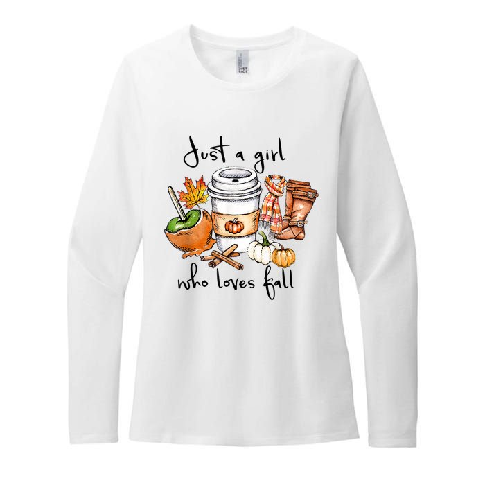 Just A Girl Who Loves Fall Pumpkin Coffee Lover Happy Thankgiving Womens CVC Long Sleeve Shirt