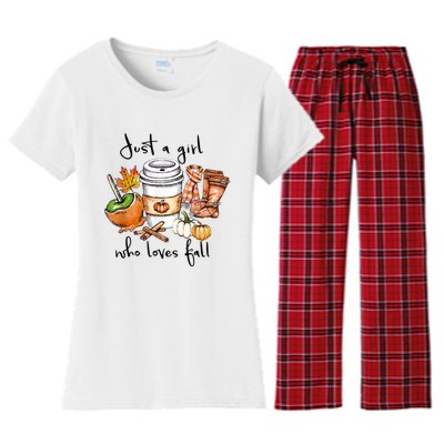 Just A Girl Who Loves Fall Pumpkin Coffee Lover Happy Thankgiving Women's Flannel Pajama Set