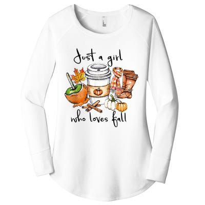 Just A Girl Who Loves Fall Pumpkin Coffee Lover Happy Thankgiving Women's Perfect Tri Tunic Long Sleeve Shirt