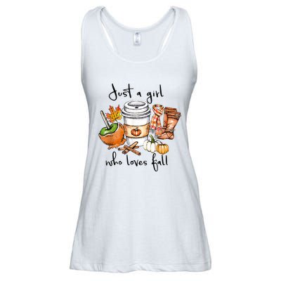 Just A Girl Who Loves Fall Pumpkin Coffee Lover Happy Thankgiving Ladies Essential Flowy Tank