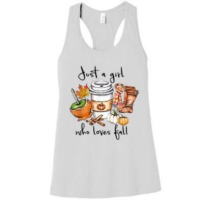 Just A Girl Who Loves Fall Pumpkin Coffee Lover Happy Thankgiving Women's Racerback Tank