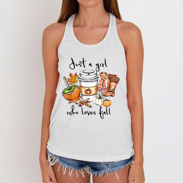 Just A Girl Who Loves Fall Pumpkin Coffee Lover Happy Thankgiving Women's Knotted Racerback Tank