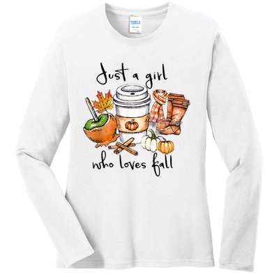 Just A Girl Who Loves Fall Pumpkin Coffee Lover Happy Thankgiving Ladies Long Sleeve Shirt