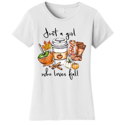 Just A Girl Who Loves Fall Pumpkin Coffee Lover Happy Thankgiving Women's T-Shirt