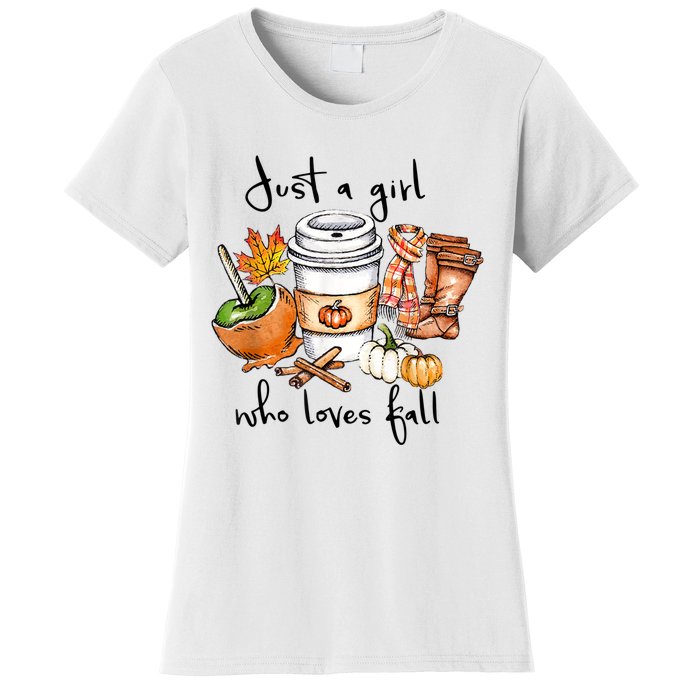 Just A Girl Who Loves Fall Pumpkin Coffee Lover Happy Thankgiving Women's T-Shirt