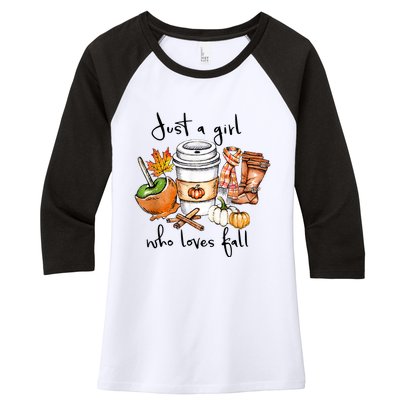 Just A Girl Who Loves Fall Pumpkin Coffee Lover Happy Thankgiving Women's Tri-Blend 3/4-Sleeve Raglan Shirt