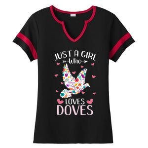 Just A Girl Who Loves Doves Cute Dove Lover Girl Ladies Halftime Notch Neck Tee