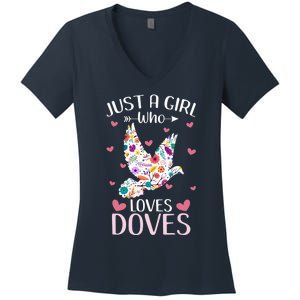 Just A Girl Who Loves Doves Cute Dove Lover Girl Women's V-Neck T-Shirt