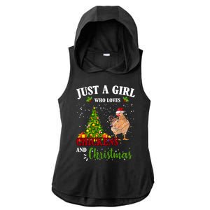 Just A Girl Who Loves Chickens And Christmas Ladies PosiCharge Tri-Blend Wicking Draft Hoodie Tank