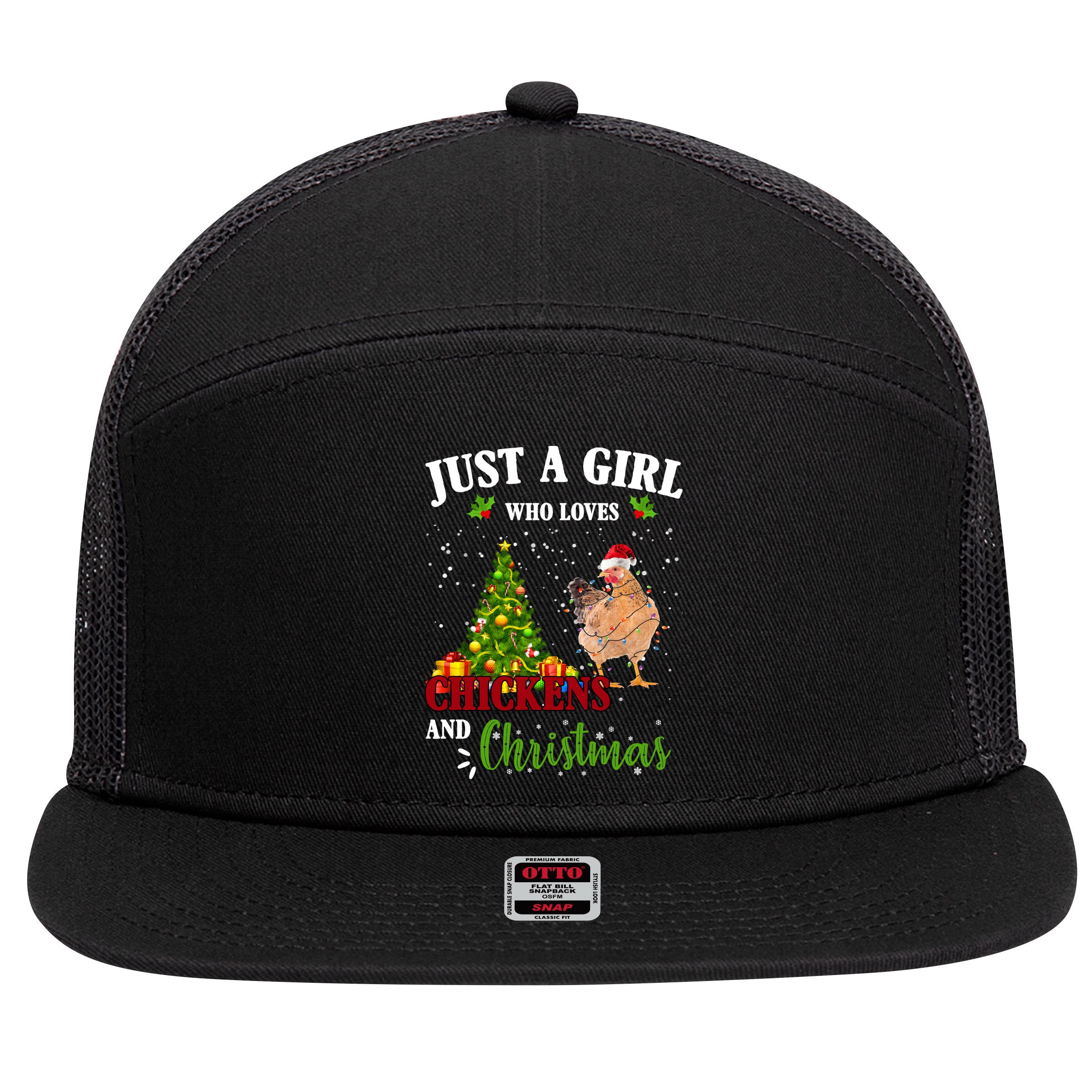 Just A Girl Who Loves Chickens And Christmas 7 Panel Mesh Trucker Snapback Hat