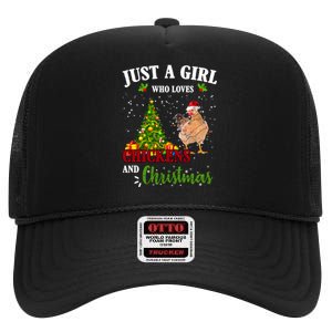 Just A Girl Who Loves Chickens And Christmas High Crown Mesh Back Trucker Hat