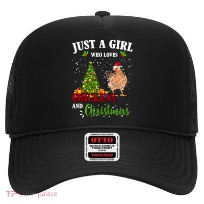 Just A Girl Who Loves Chickens And Christmas High Crown Mesh Back Trucker Hat