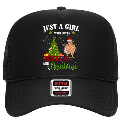 Just A Girl Who Loves Chickens And Christmas High Crown Mesh Back Trucker Hat