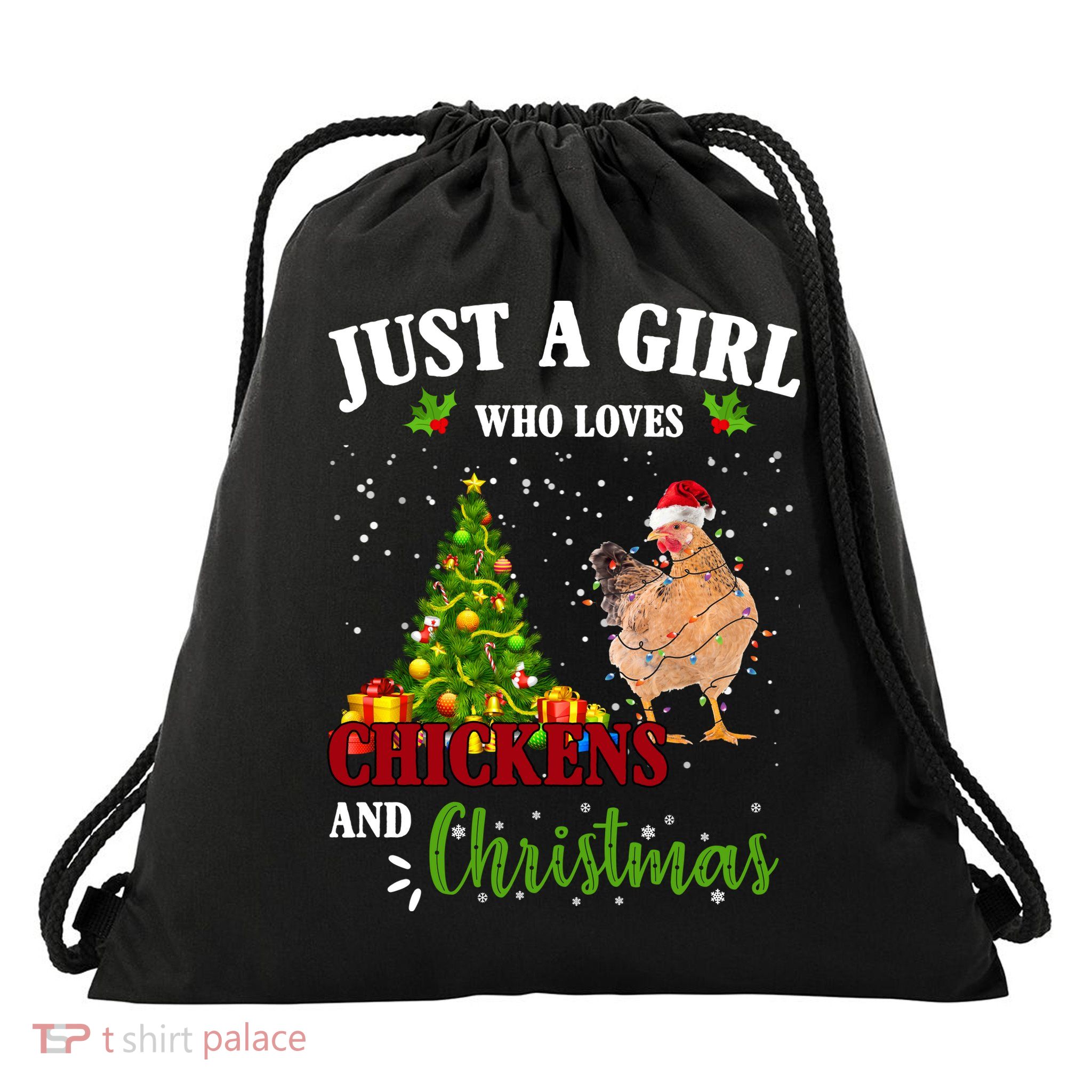 Just A Girl Who Loves Chickens And Christmas Drawstring Bag