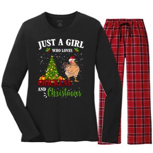 Just A Girl Who Loves Chickens And Christmas Women's Long Sleeve Flannel Pajama Set 