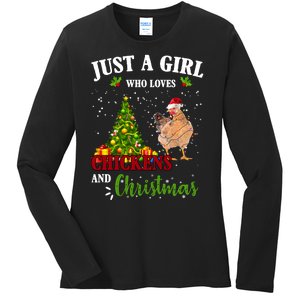 Just A Girl Who Loves Chickens And Christmas Ladies Long Sleeve Shirt