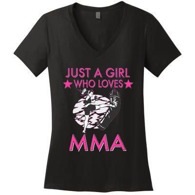 Just A Girl Who Loves MMA Mixed Martial Arts Women's V-Neck T-Shirt