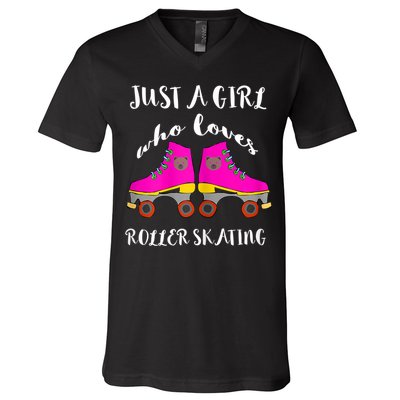 Just A Girl Who Loves Roller Skating Roller Skates Skaters V-Neck T-Shirt