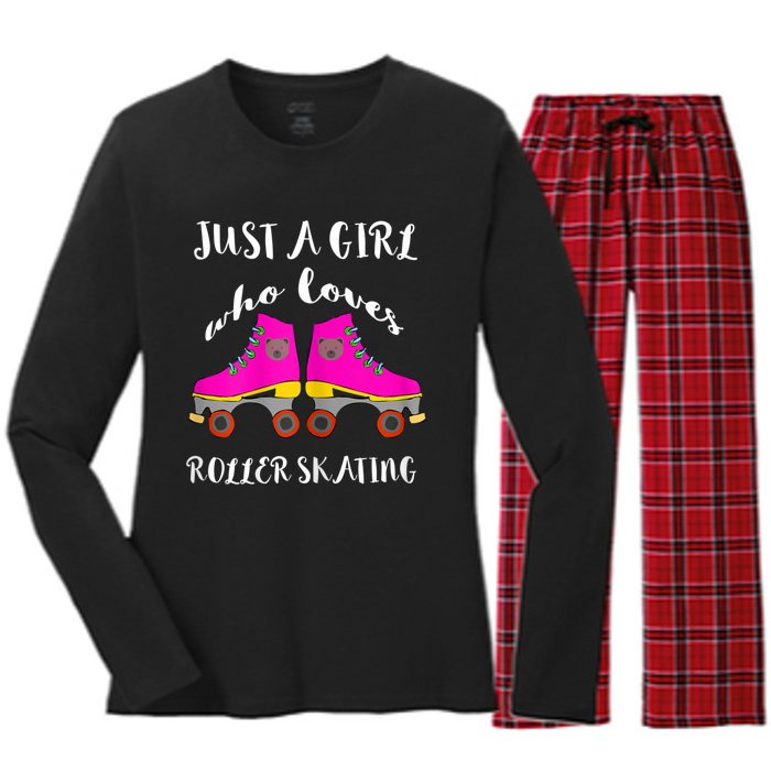 Just A Girl Who Loves Roller Skating Roller Skates Skaters Women's Long Sleeve Flannel Pajama Set 