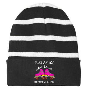 Just A Girl Who Loves Roller Skating Roller Skates Skaters Striped Beanie with Solid Band