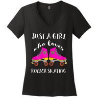 Just A Girl Who Loves Roller Skating Roller Skates Skaters Women's V-Neck T-Shirt